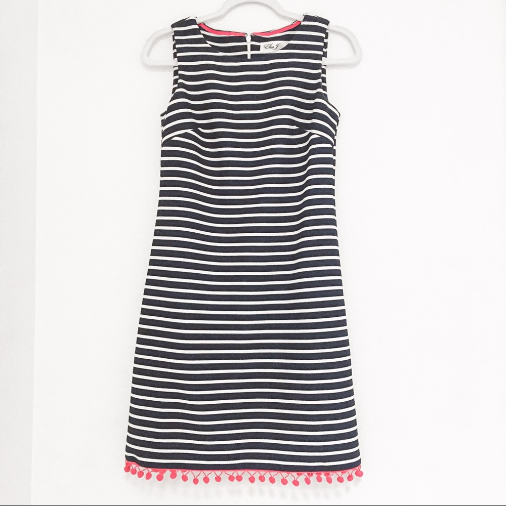Eliza J Pompom Bottoms Sleeveless Mini Striped Casual Dress Size 0